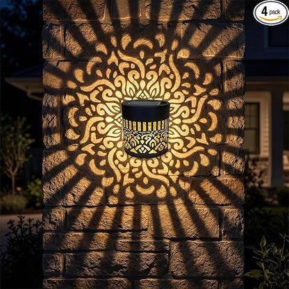 Decorative Solar Mandala Lights, Metal Outdoor Step Wall Lights, Waterproof Solar Powered Mandala Fence Lights for Garden Patio Yard Decor,Eco-Friendly & Easy Install (4)