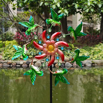 COOZZYHOUR 39" Hummingbird Wind Spinner for Yard and Garden Stake,Outdoor Metal Windmill Single Direction Wind Sculptures Kinetic Windmills for Yard Garden Decorations