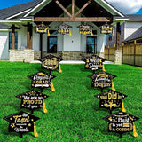 Chunful 12 Pack Graduation Yard Signs Grad Decoration 2026 Happy Graduate Lawn Garden Sign with Stake Congrats Outdoor Plastic Cap Hanging Ornament for Class Pathway Walkway Porch Party(Black)
