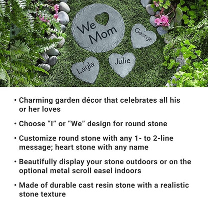 Let's Make Memories Personalized Garden Stone - Resin - Custom Garden Décor - Round Stone with Heart Cutout - for Dad - for Father's Day