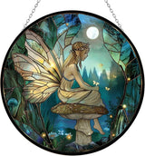 Fairy Mushroom Stained Glass Suncatcher Stained Glass Window Hangings Birthday Gift for Mom Grandma Teacher Women Friend Memorial Hook