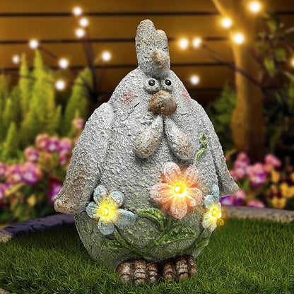 Leekung Solar Chicken Garden Statue with LED Lights for Outdoor Decoration,Chicken Statue Sculpture Yard Decorations, Outdoor Animal Figurine Gifts for Garden Patio Lawn Backyard Farmhouse
