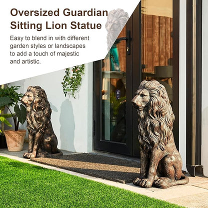 Glitzhome Guardian Sitting Lion Statue Regal Indoor and Outdoor Garden Sculpture for Home Entrance Porch and Yard, 27.75" H, Bronze