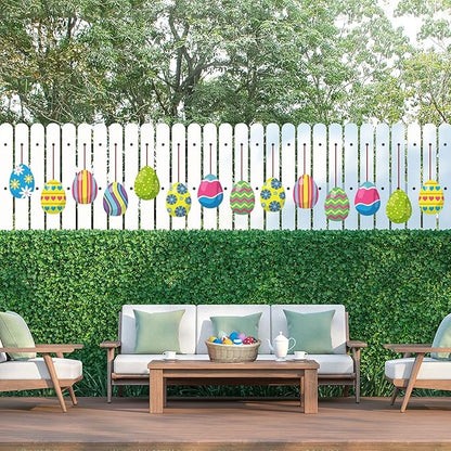 16 Pieces Easter Egg Outdoor Hanging Ornaments Easter Outdoor Decorations Happy Easter Hanging Porch & Tree Yard Lawn Decor - Double-Side Printed