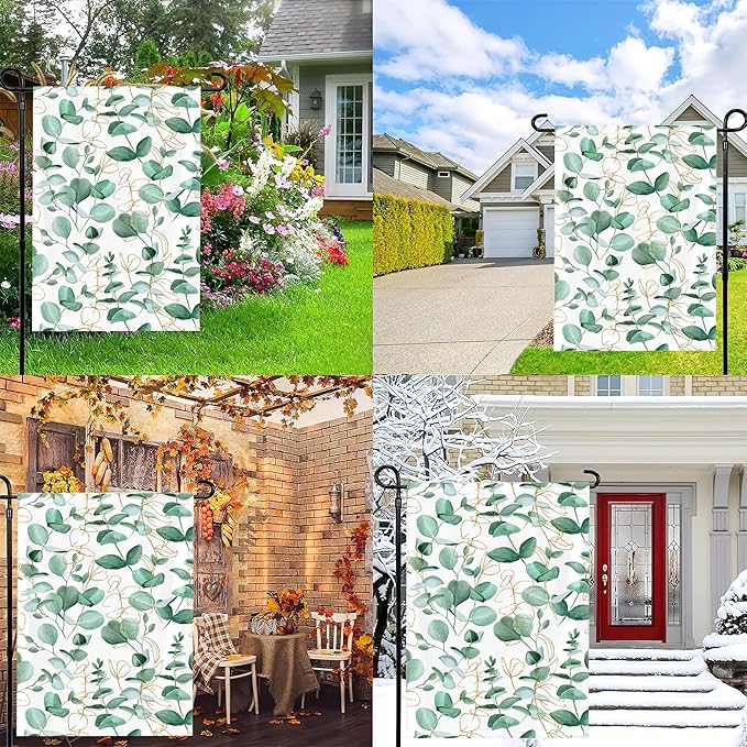 Eucalyptus Gold Branches Garden Flag Vertical Double Sided 12x18inch Small Spring Sunmer Garden Flag for Outside Farmhouse Seasonal Holiday Yard Decor