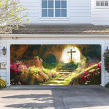 Easter Garage Door Banner 157.5x70.9in Large Spring Garage Door Cover Outdoor Holiday Decorations for House Exterior Yard Decor with Grommets and Rope