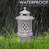 TERESA'S COLLECTIONS Pagoda Garden Statues with Solar Outdoor Light, Resin Zen Garden Lantern Asian Decor Outdoor Statues Lawn Ornaments Patio Porch Yard Decor Gifts for Dad 8.3'' (Stone Finish)