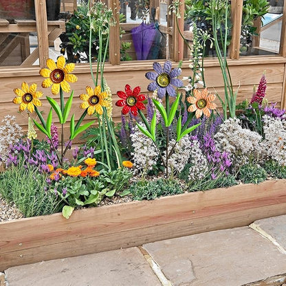 HUTHDAK Metal Flowers for Outside,2 Pack Large Colorful Decorative Garden Stakes Yard Art,Spring Garden Decor for Lawn, Pathway & Garden(21.9 * 12IN)