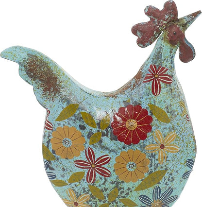 Deco 79 Eclectic Metal Garden Chicken Sculpture, 10" L x 5" W x 17" H, Multi Colored/Blue (Pack of 6)