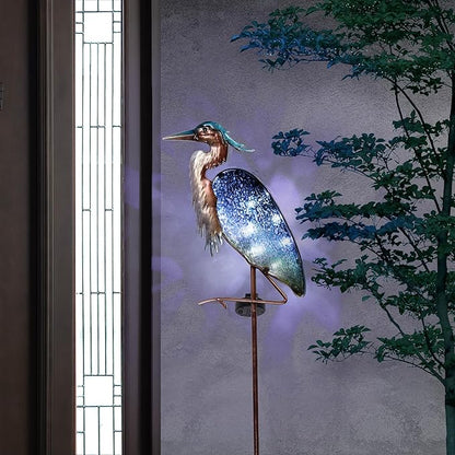TERESA'S Collections Blue Heron Garden Decor for Outside Solar Lights, 39" Glass Lawn Ornaments with Outdoor Lights Decorative Stake, Yard Art Decorations Outdoor for Patio Gifts for Mom Grandma