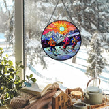 Winter Skiing Stained Glass Window Hanging Suncatchers, Ski Lover Gifts for Women Men Sun Catchers Indoor Window Glass Wall Art Decor, Winter Ski Wall Hanging Decorations Sculptures, 7.9x7.9in