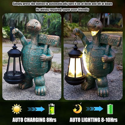 Turtle Garden Statue Outdoor Décor with Solar Lights Lantern,Turtle Solar Light Figurines Outside Decorations for Yard，Lawn ,Patio, Balcony, Unique Housewarming Gifts