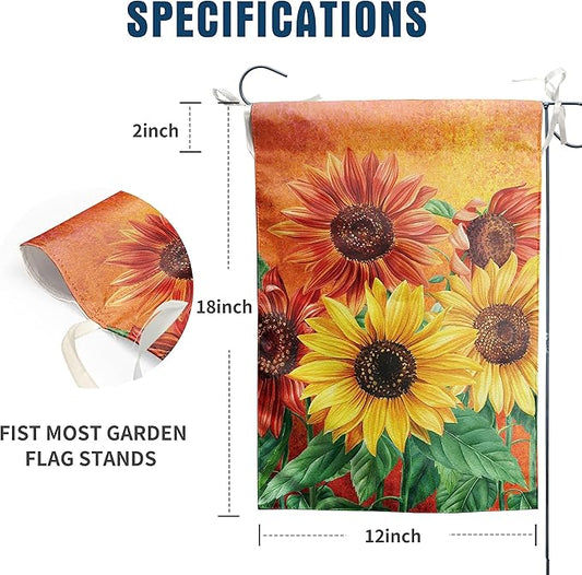 Fall Garden Flag Sunflower Yard Flag for Outside Late Summer Flags 12x18 Double Sided Welcome Autumn Thanksgiving Holiday Outdoor Decorations