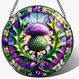 Stained Glass Window Hanging, 8 Inch Thistle Suncatcher, Sun Catchers Indoor Window, Windows Hanging Decor and Holiday, Christmas, Mother's Day, Birthday, Gifts for Mom, Grandma, Friend, Couple, Lover