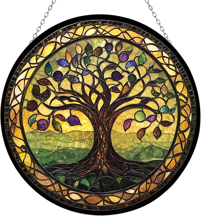 Tree of Life Stained Glass Sun Catcher by Clare Donovan, Wall Hanging Colored Decor Room Indoor Window Decor, Halloween, Christmas Hanging Ornament Mother Day