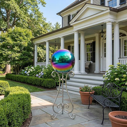 8 inch Diameter Gazing Ball,Rainbow Stainless Steel Polished Reflective Smooth Garden Sphere Globe Mirror,Colorful and Shiny Addition to Any Garden or Home