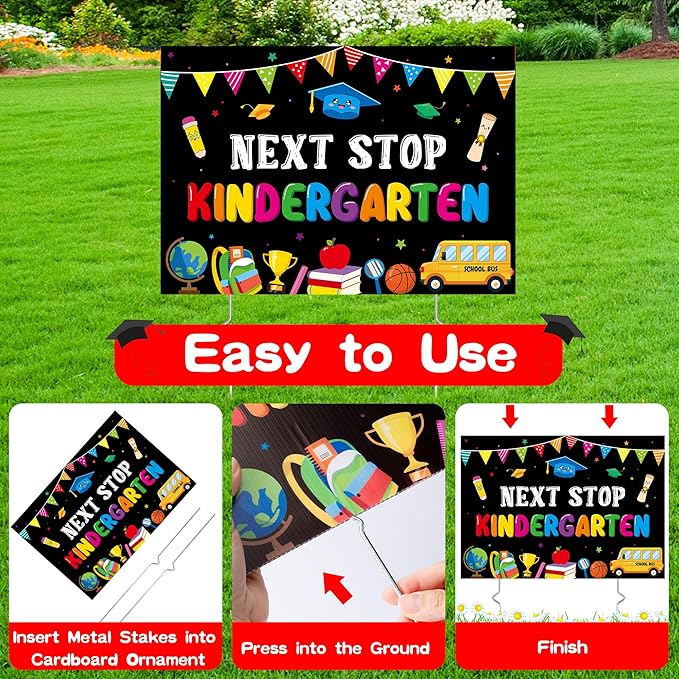 Class of 2026 Preschool Grad Yard Sign - Next Stop Kindergarten Graduate Lawn Sign with Stake Pre-K Congrats Graduation Decors Colorful Graduation Party Favors Supplies for Outdoor Photo Booth Props