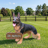 German Shepherd Garden Statue with Solar Lantern, Lifelike Dog Outdoor Decor with Interchangeable Welcome & On Patrol Sign, Waterproof Resin Animal Figurine for Porch, Yard, Patio, Dog Lover Gift