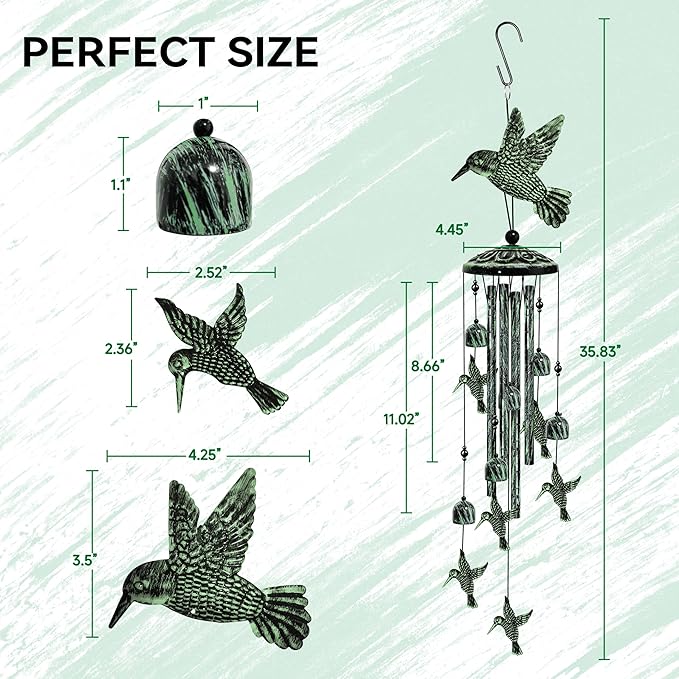 Hummingbird Wind Chimes for Outside, Decorative Wind Chimes Hummingbird Gifts for Women/Men, Memorial/Birthday Gifts, Garden Decor for Outside, Patio or Yard, Durable Chimes for Outdoors