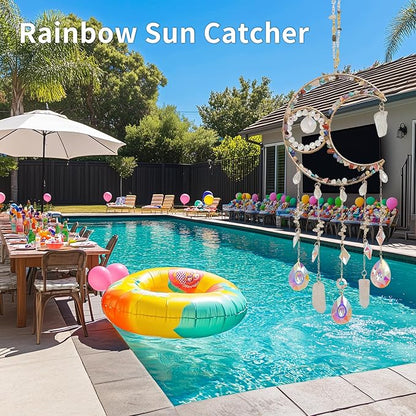 Handmade Sun Catcher Rainbow Maker with Moon Shape Natural Color Stones and Various Crystal Shapes Unique Crystal Decoration for Home or as a Gift Stunning Light Refraction and Colorful Display