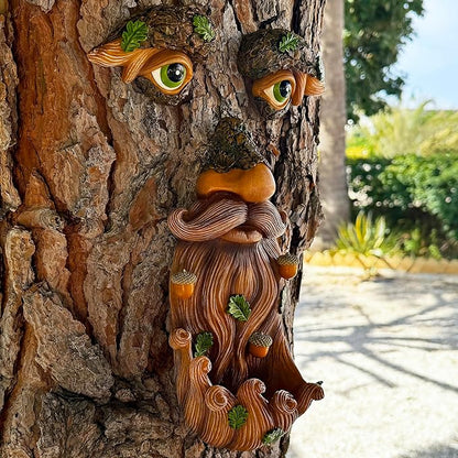 Mood Lab Tree Face Decor - Outdoor Bird Feeder with Acorns - Old Man Tree Face Garden Hugger Decoration
