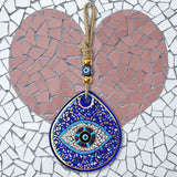 Mosaic Water Drop Evil Eye | The Thickest & Most Durable Glass Hanging Decor and Suncatcher | Positivity - Art - Charm | Indoor & Outdoor | Ojo Turco | Boho Protection Ornament | Turkish Nazar Amulet