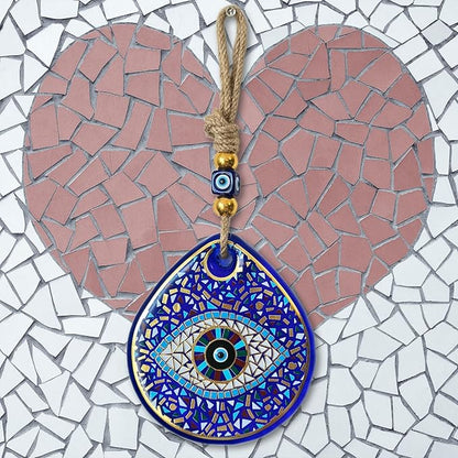 Mosaic Water Drop Evil Eye | The Thickest & Most Durable Glass Hanging Decor and Suncatcher | Positivity - Art - Charm | Indoor & Outdoor | Ojo Turco | Boho Protection Ornament | Turkish Nazar Amulet