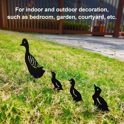 4 PCS Lifelike Duck Garden Sculptures,Cute Metal Duck Statues for Outdoor,Simulation Duck Metal Pile for Garden Courtyard Park Lawn Decoration