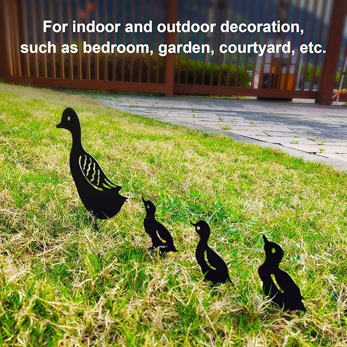 Haofy Duck Silhouettes Yard Art 4Pcs Metal Iron Stakes for Scare Birds Rabbits Squirrels, Farmhouse Pathway Lawn Decor, Bonsai Display Outdoor Garden