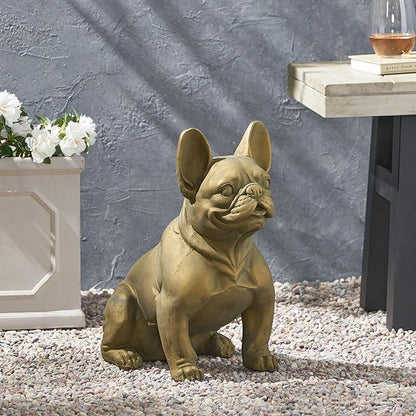 Merax French Bulldog Garden Statue - Outdoor Cast Stone Decor, Rustic Gold Finish, Weather-Resistant Patio or Yard Art, No Assembly Required