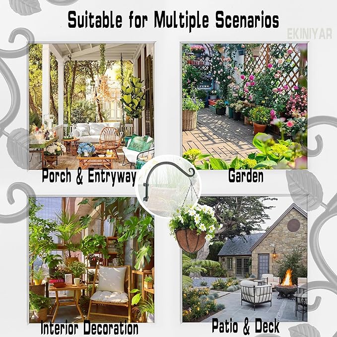Hanging Plant Bracket, 12 inch Wall Mount Plant Hanger Outdoor Indoor, Set of 2 Retro Style Outdoor Hanging Basket Bracket Hooks for Plants Flower Bird Feeder Lanterns Wind Chimes