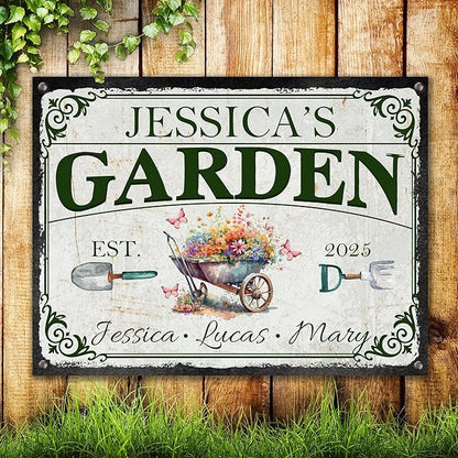 Custom Garden Signs Personalized Metal Tin Sign for Women, Retro Funny Welcome Metal Sign for Outdoor, Patio, Yard Rustic Home Decor Gifts for Mothers Day, Grandmas, and Gardening Lovers