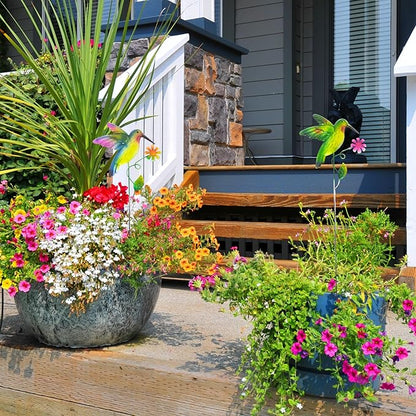 Hummingbird Metal Garden Stakes – 2 Pcs Vibrant Yard Decor with Colorful Design – Durable Lawn Outdoor Plant Picks for Flower Beds, Pathways, or Plant Pots – Great Gift for Garden & Nature Lovers