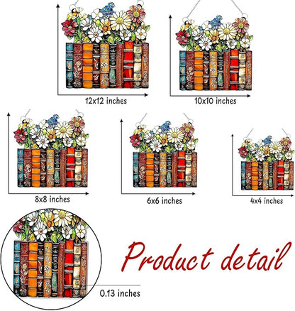 Floral Book Acrylic Suncatcher, Book Suncatchers for Window Hangings, Bookish Gifts for Readers Book Lovers Bookworm, Gift for Mother's Day, Women, Mom, Wife, Grandma