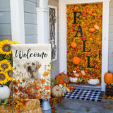Floral White Lab Garden Flag Fall Yard Flag Wildflower Labrador Dog Garden Flags Orange Autumn Lawn Flags Welcome Thanksgiving Outdoor Flags for Outside 12x18 Double Sided Small
