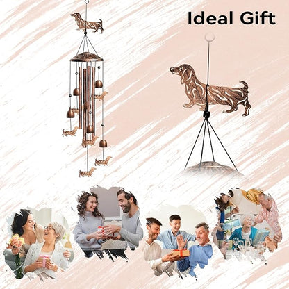 Dachshund Wind Chimes for Outside, Decorative Wind Chimes Dachshund Gifts for Women/Men, Memorial/Birthday Gifts, Garden Decor for Outside, Patio or Yard, Durable Chimes for Outdoors