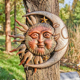 Glitzhome 36.25"H Metal Sun and Moon Yard Stake, Bronze Rustic Sun and Moon Garden Stake or Antique Wall Decor