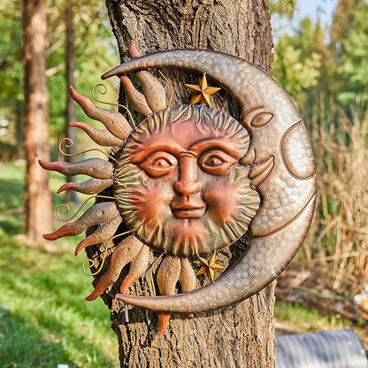 Glitzhome 36.25"H Metal Sun and Moon Yard Stake, Bronze Rustic Sun and Moon Garden Stake or Antique Wall Decor
