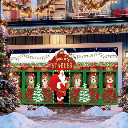 7x16ft Christmas Garage Door Cover Banner Large Hanging Backdrop Decorations Xmas Santa Garage Door Cover Decor for Home Outdoor Indoor Christmas Party Wall Yard (Reindeer)