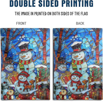 Stained Glass Snowman Garden Flag Merry Christmas Flag Hello Winter Yard Flag Happy Holidays Flag for Outside Welcome New Year Outdoor Flag 12x18 Double Sided, wintersnowman