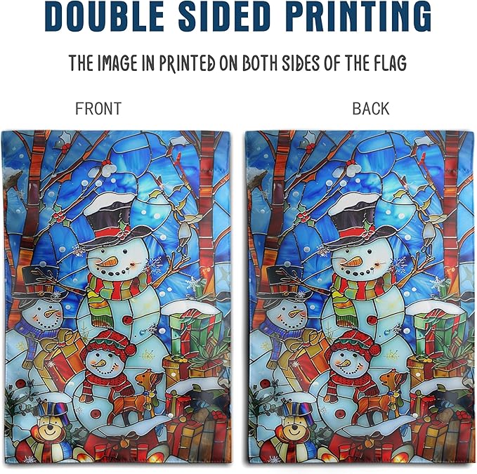 Stained Glass Snowman House Flags 28 x 40 Double Sided Merry Christmas Garden Flag Hello Winter Yard Flag Happy Holidays Flag for Outside Welcome New Year Outdoor Flag Large