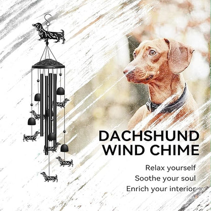 Dachshund Wind Chimes for Outside, Decorative Wind Chimes Dachshund Gifts for Women/Men, Memorial/Birthday Gifts, Garden Decor for Outside, Patio or Yard, Durable Chimes for Outdoors (Black)