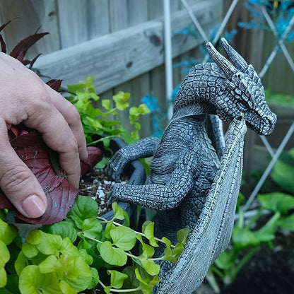 Dragon Winged Gargoyle Fence Hanger Outdoor Wall Decor- Detailed Fence Topper Hanging Statue- Gothic Climbing Grotesque Dragon for Garden, Patio, Porch (14 Inch)