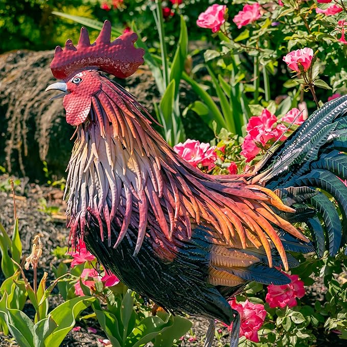Zaer Ltd. 2.3 Ft. Tall Fancy Ornate Metal Rooster Statue Decorations (Leopold)