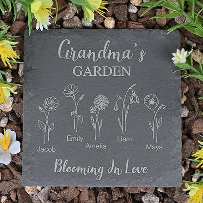 Personalized Garden Stone with Birth Flower Personalized Gifts for Grandma, Mom, Her, Women - Gifts for Mothers Day, Birthday, Christmas, Valentines - Birth Flower Gifts