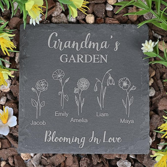 Personalized Garden Stone with Birth Flower Personalized Gifts for Grandma, Mom, Her, Women - Gifts for Mothers Day, Birthday, Christmas, Valentines - Birth Flower Gifts