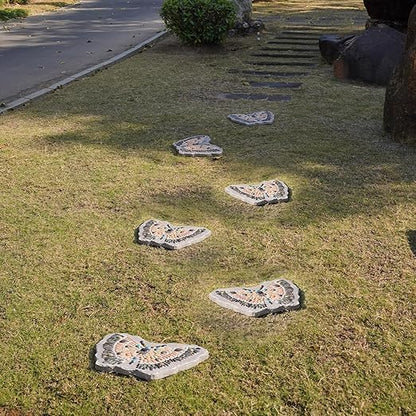 Garden Stepping Stones Outdoor - Resin Pebble in Butterfly Shape Stepping Stone Decorative Stone Bright Color Memories Pavers Outdoor for Garden Yard Multicolor 15.75 * 11.5 * 1 Inch