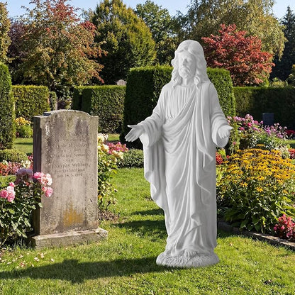 30-Inch Jesus Statue Outdoor & Indoor,All-Weather Large Garden Statue with Open Arms, Weighted Base – Religious Garden Decor for Patio, Lawn, Church