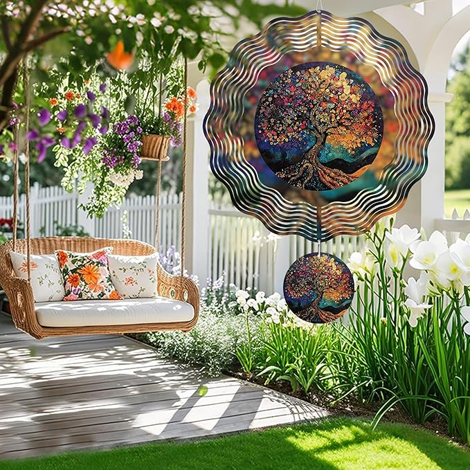 Tree of Life Wind Spinners, Birthday Gifts for Women Mom Grandma Wife, 12 inch 3D Stainless Steel Hanging Wind Spinners Outdoor Decor for Garden Patio Yard Lawn Balcony Outside Decorations