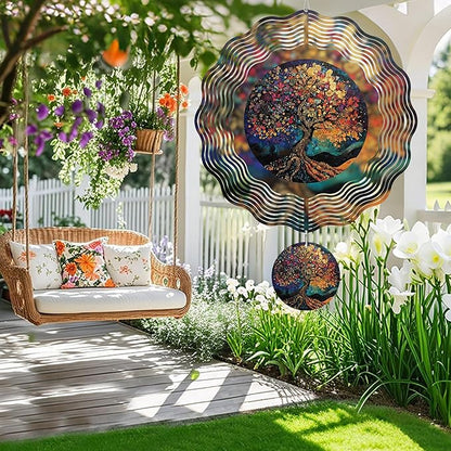 Tree of Life Wind Spinners, Birthday Gifts for Women Mom Grandma Wife, 12 inch 3D Stainless Steel Hanging Wind Spinners Outdoor Decor for Garden Patio Yard Lawn Balcony Outside Decorations